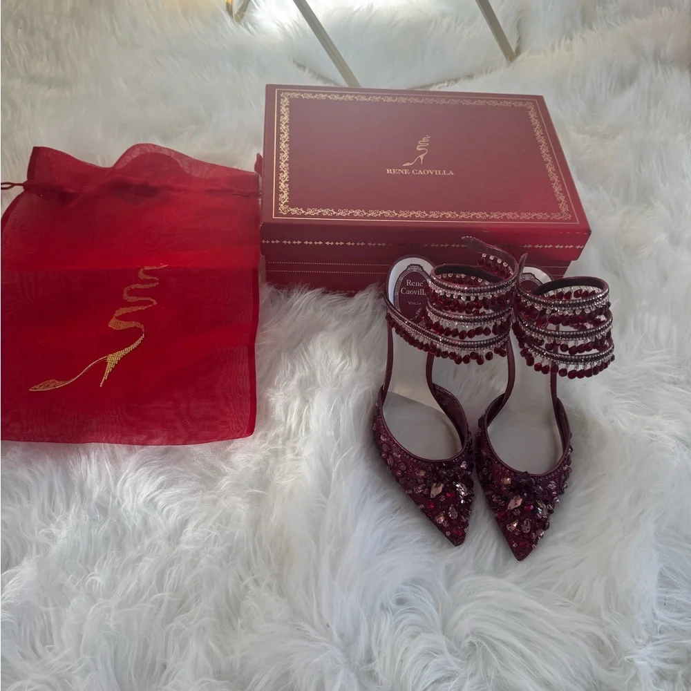 Rene Caovilla Red Embellished Heels - Picture 7 of 7